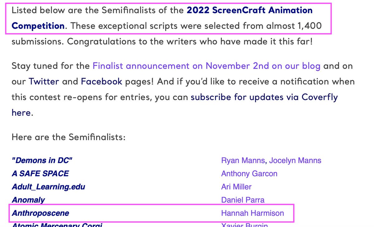 Ahh! Honored that my pilot, ANTHROPOSCENE made it to the semifinals of the Animation Competition! 🥳Thank you <a href="/screencrafting/">ScreenCraft</a>! #screenwriting