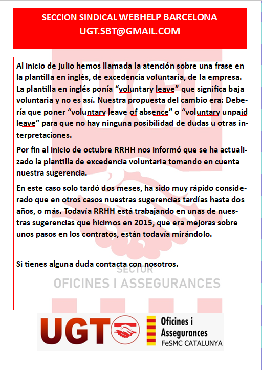 ugtsellbytelbcn's tweet photo. A VECES ES POSIBLE HACER MEJORAS, PERO TARDA TIEMPO.
#UgtWebhelp #WebhelpSpain #ActHuman #ThinkHuman https://t.co/nUkd8yH6Xk
