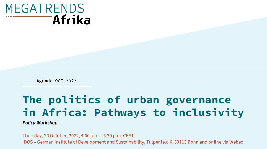 Interested in inclusive #urban governance in #Africa? Register now for our upcoming workshop 👉idos-research.de/veranstaltunge… 📌20.10.2022, 16:00 📌Bonn and Online With fascinating inputs by @SchlimmerSina, @astihaas and Michael Roll (@IDOS_research).