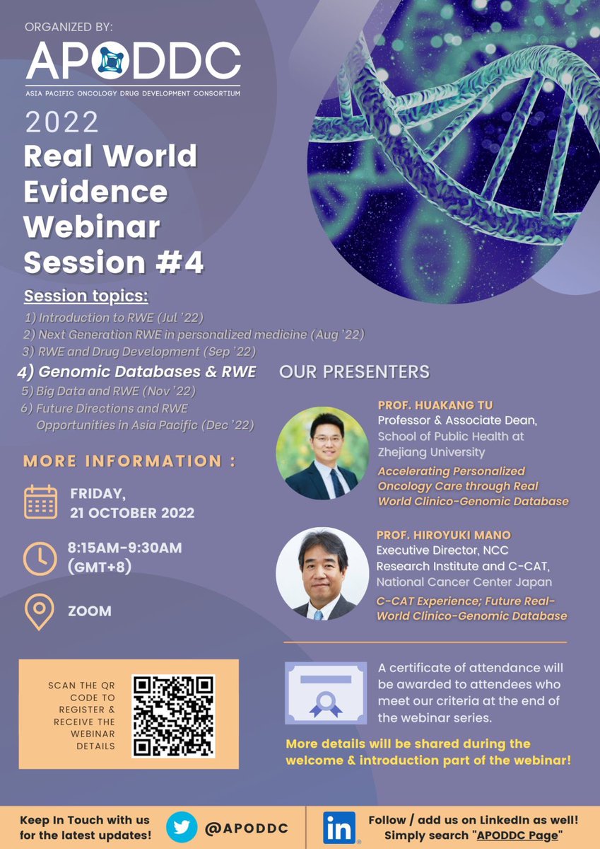 apoddc's tweet photo. - JOIN US -

You’re invited to join us at our 4th #RealWorldEvidence Webinar (Topic: #GenomicDatabases &amp; #RWE) 📊

📌 Register for free @ https://t.co/31xqOBaEuL to receive the webinar link via email 📧 

We look forward to hosting you!

Yours Sincerely,
All of Us at #APODDC https://t.co/C0O8OC6tJJ