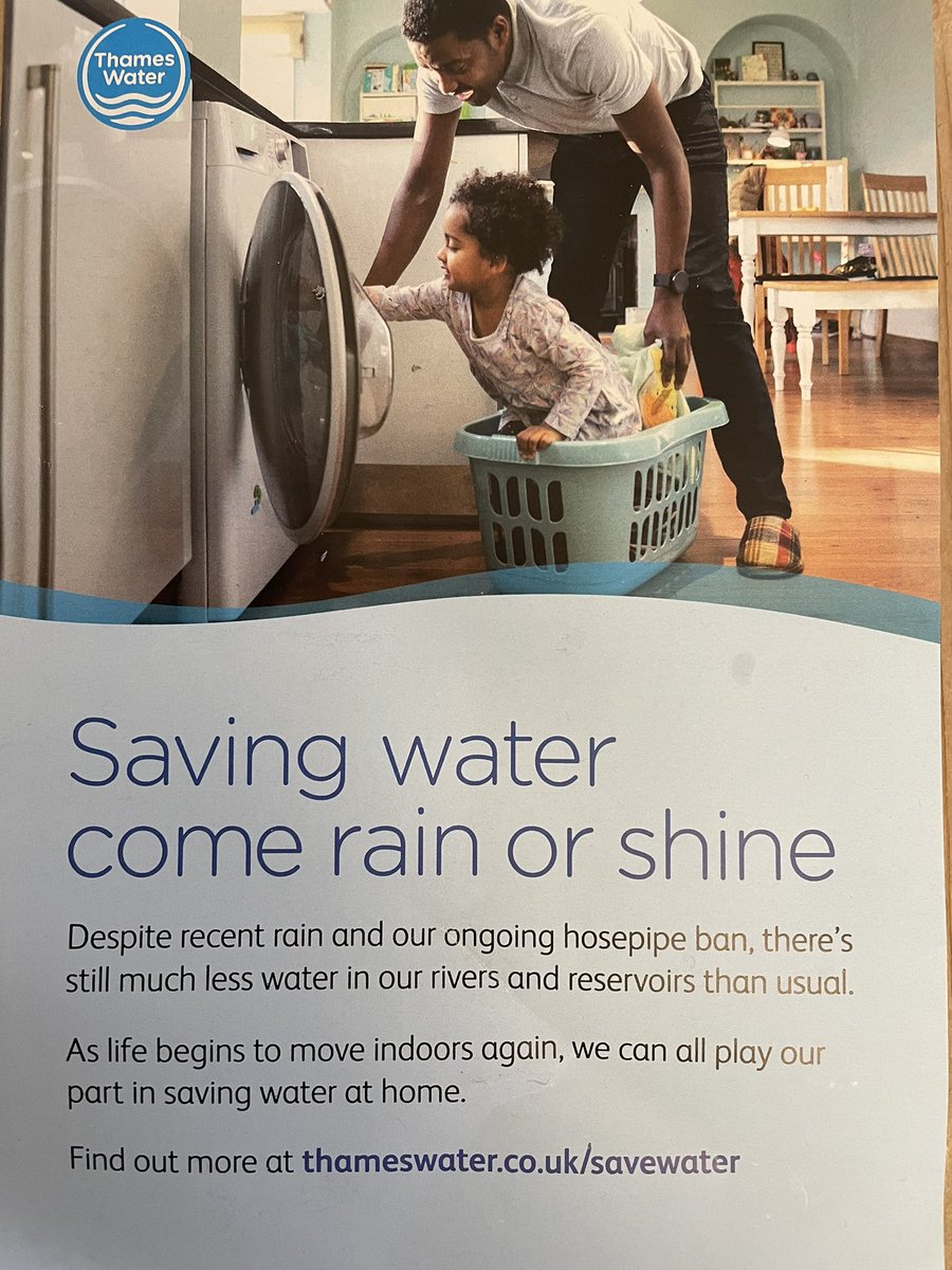 .<a href="/thameswater/">Thames Water 💧</a> Kind of ironic to find this leaflet in my letterbox about saving water when there has been water running down my street since late August! I’ve logged it online, spoken to customer services &amp; spent an hour on hold to the side leakages team (I gave up on that call)