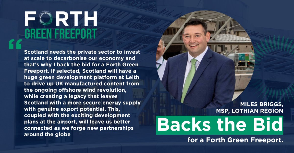 forthports's tweet photo. @Miles4Lothian, MSP, Lothian Region #BacksTheBid for a #ForthGreenFreeport which has the potential to create a green development platform at #Leith that will leave Scotland with a secure energy supply and better connected globally. Read more: https://t.co/6qd183Uv12 https://t.co/dNjQqfqL1e