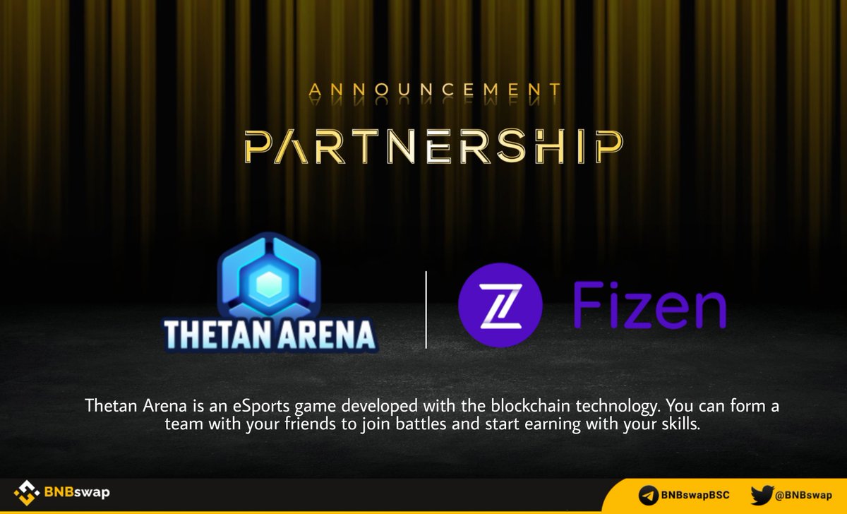 📢 @ThetanArena $THG announced a partnership with @fizenwallet! Thetan Arena is an eSports game developed with the blockchain technology. You can form a team with your friends to join battles and start earning with your skills. #BNB #BNBchain #NFT #THG #NFTs #GameFi #P2E #Web3