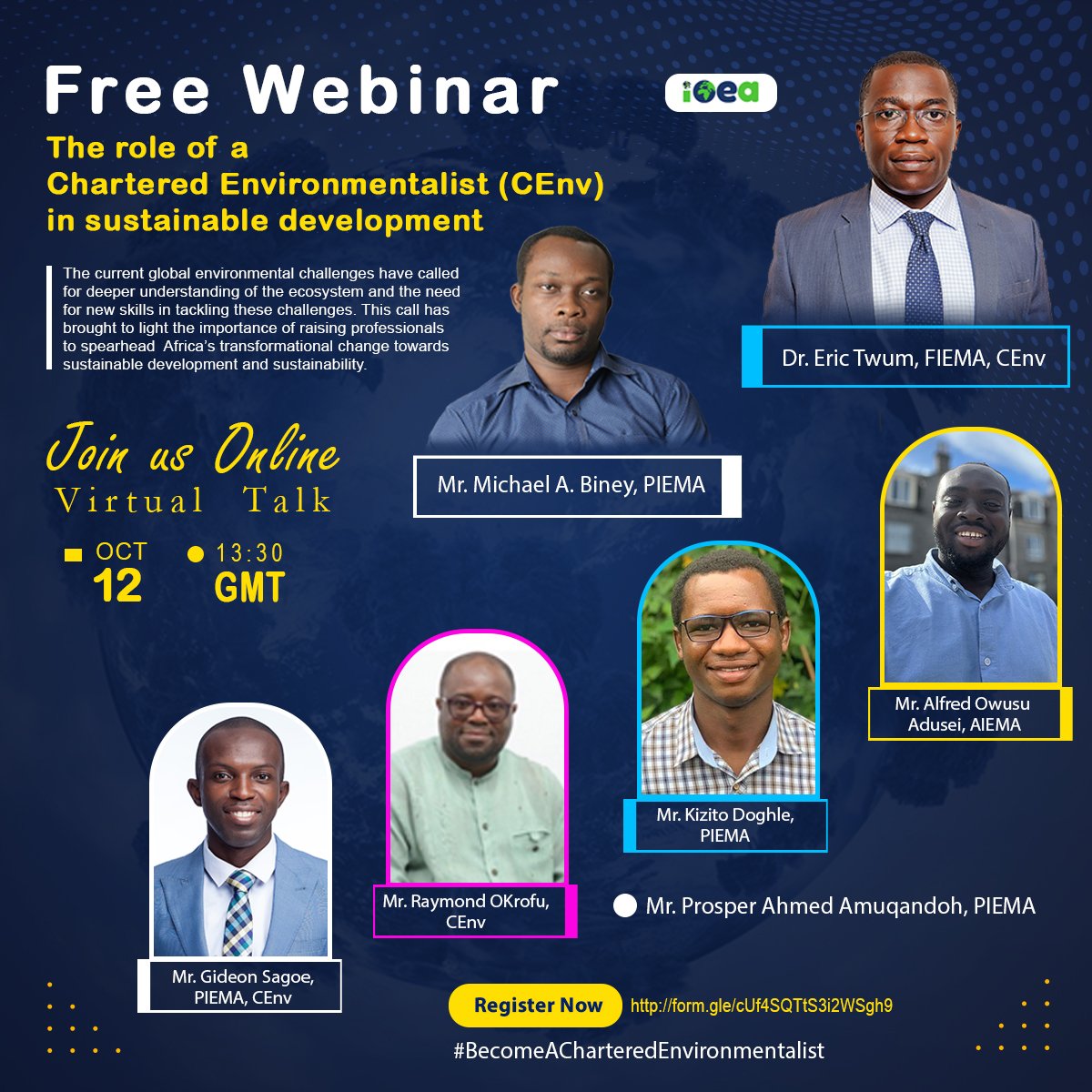 IOEAGhana's tweet photo. You are invited to join our webinar on the topic : The role of a Chartered Environmentalist in sustainable development 

REGISTER Now: https://t.co/zyZDCG7jl8

@institute of Environmental Assessment 

#becomeacharteredenvironmentalist 
#webinar #evnironmentsustainabilty
#Climate https://t.co/7UpjYsCJLa