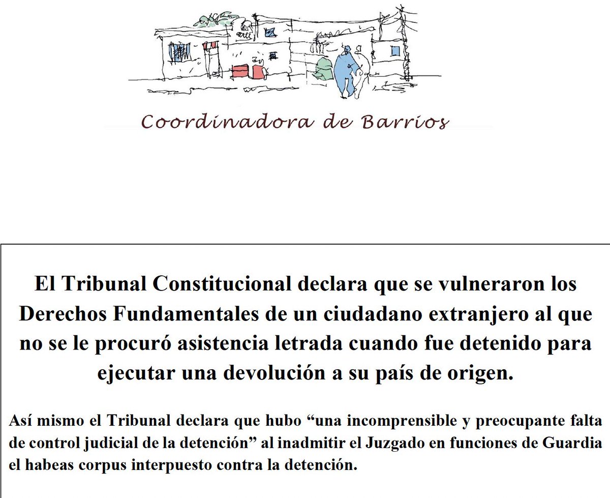 CoordiBarrios's tweet photo. El Tribunal Constitucional declara que se vulneraron los derechos fundamentales de un ciudadano extranjero que iba a ser devuelto a su país. Lee nuestra nota de prensa 👇🏾 https://t.co/CoBtaIBwoR