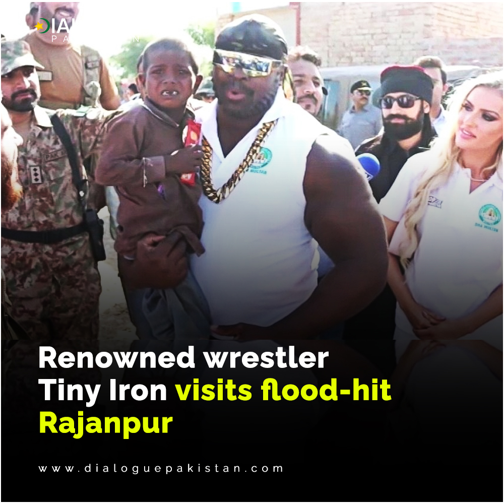 DialoguePak's tweet photo. Renowned international wrestler Tiny Iron along with Adam Flex, Amale Dib, Maria May and Baadshah Pehalwan Khan visited flood-hit areas of Rajanpur district in southern Punjab.
#DialoguePakistan #TinyIron #wrestler #BAADSHAH #FloodsInPakistan #floodrelieffund2022 #Punjab https://t.co/veSbMuDk6a