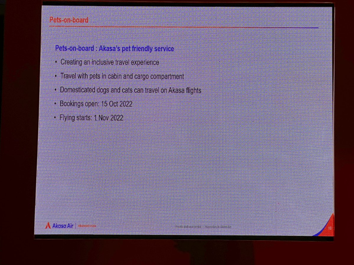 .<a href="/AkasaAir/">Akasa Air</a> will allow Pets on Board effective Nov 1, 2022 in the cabin as well as cargo.