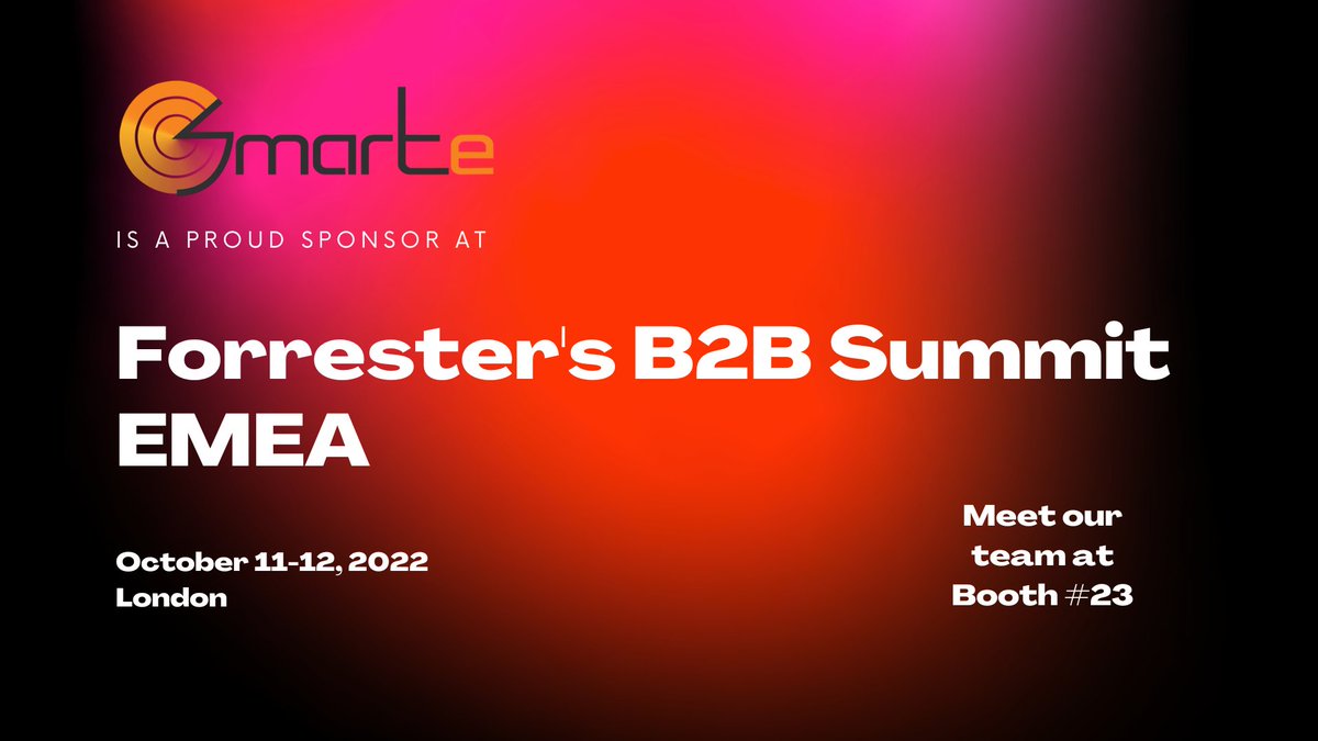 smarteinc's tweet photo. @smarteinc is excited to be in London for @forrester's B2B Summit on 11-12 Oct! Harsh Shah, Nikhil Pingulkar, Robin Ittycheria, Niraand Tanya Priya will be at Booth #23! Stop by to chat about how we help you ace your prospecting with accurate and compliant B2B data!#forrb2bsummit https://t.co/wRgHrLYW05