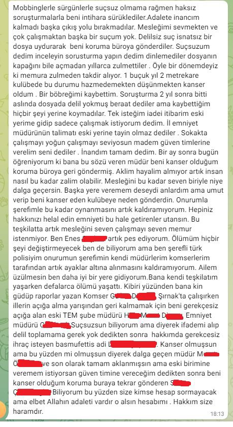 Dün 5 polis memuru daha intihar etti. Bu mektup İstanbul'da intihar eden Enes kardeşimin son mektubudur.
#PolisİntiharlarıAraştırılsın
#polislerintiharediyor