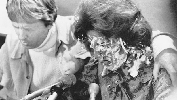 TylerAlbertario's tweet photo. TODAY IN LGBTQ+ HISTORY: On October 14, 1977, gay activist Thom Higgins successfully pies anti-gay demon campaigner Anita Bryant in the face in full view of the national media as she is holding a press conference in Des Moines, Iowa. https://t.co/sza0n2El8M