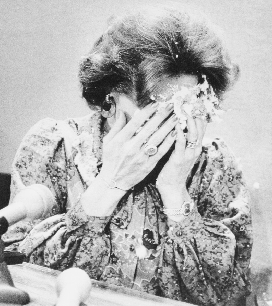 TylerAlbertario's tweet photo. TODAY IN LGBTQ+ HISTORY: On October 14, 1977, gay activist Thom Higgins successfully pies anti-gay demon campaigner Anita Bryant in the face in full view of the national media as she is holding a press conference in Des Moines, Iowa. https://t.co/sza0n2El8M