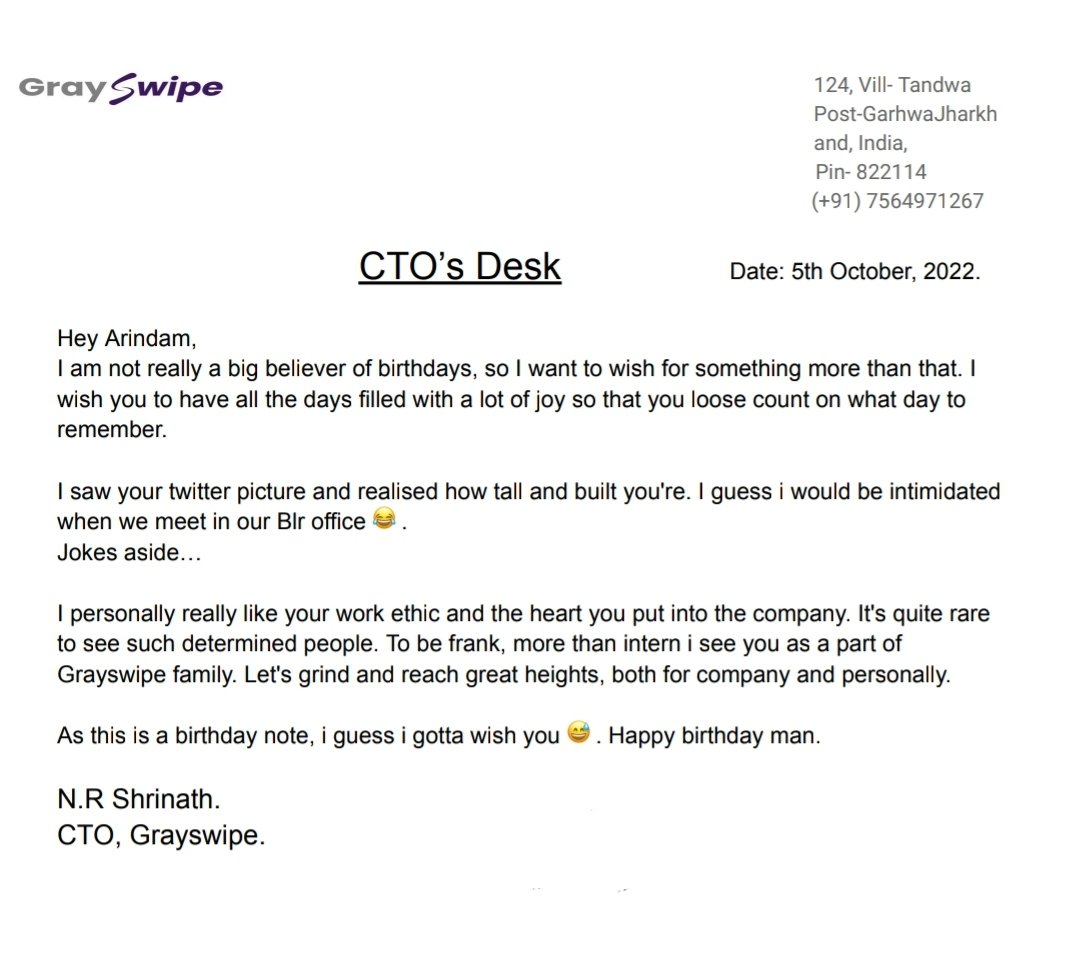 h2o_noob's tweet photo. So glad to receive appreciation letter on my birthday yesterday. @shubhamofc @0xshrinath @ishanjain_  you guys are the best. Great to be working with all of you💙 https://t.co/BtVU9IUwbD