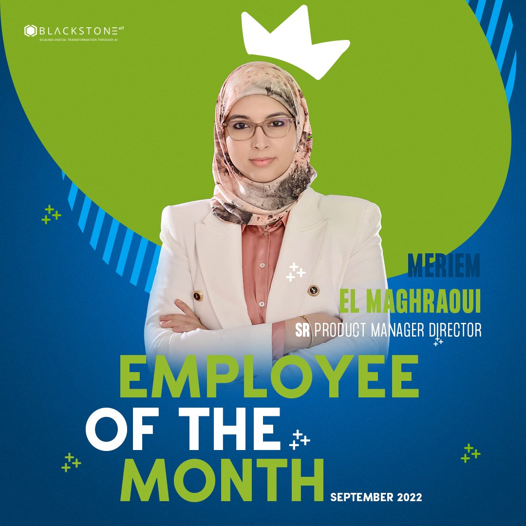 BlackstoneEit's tweet photo. #employeeofthemonth : Meet our employee of the month, Meriem El Maghraoui our Sr.Product Manager Director.
The best part is that she has been chosen as Employee of the month by her team! 
 #kudos  #team  #motivation https://t.co/BgV2NawQL6
