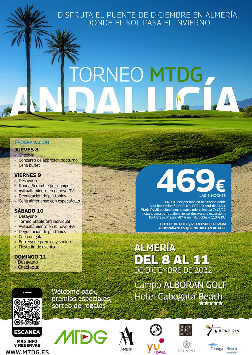 La última bala de 2022.

Torneo #MTDGAndalucía22 donde el sol pasa el invierno.

Ya puedes reservar tu plaza!

Info y reservas: mtdg.es/diciembre/

#Golf #TorneosGolf #GolfAmateur #PuentedeDiciembre