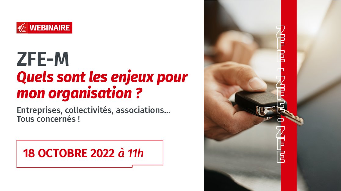 #Webinaire | Pour aider à la transition verte, les #ZFE sont amenées à se multiplier. 🚗♻

User d'une #mobilité plus durable devient donc indispensable pour les acteurs économiques comme les #entreprises ou #collectivités... 🌱

RDV le 18/10 👉 bit.ly/3Sub8V6