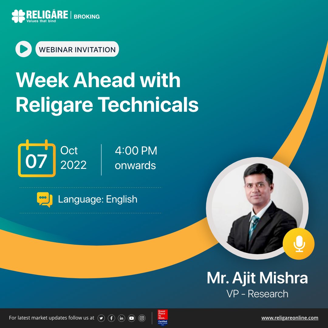 religareonline's tweet photo. Register https://t.co/V3WwMxmAKO or you may join us on our YouTube live on October 7, 2022 from 04:00 PM onwards.
#religarebrokingltd #researchexperts #stockmarket #freelivewebinar #weeklyopportunities https://t.co/9qlgaoMSU8
