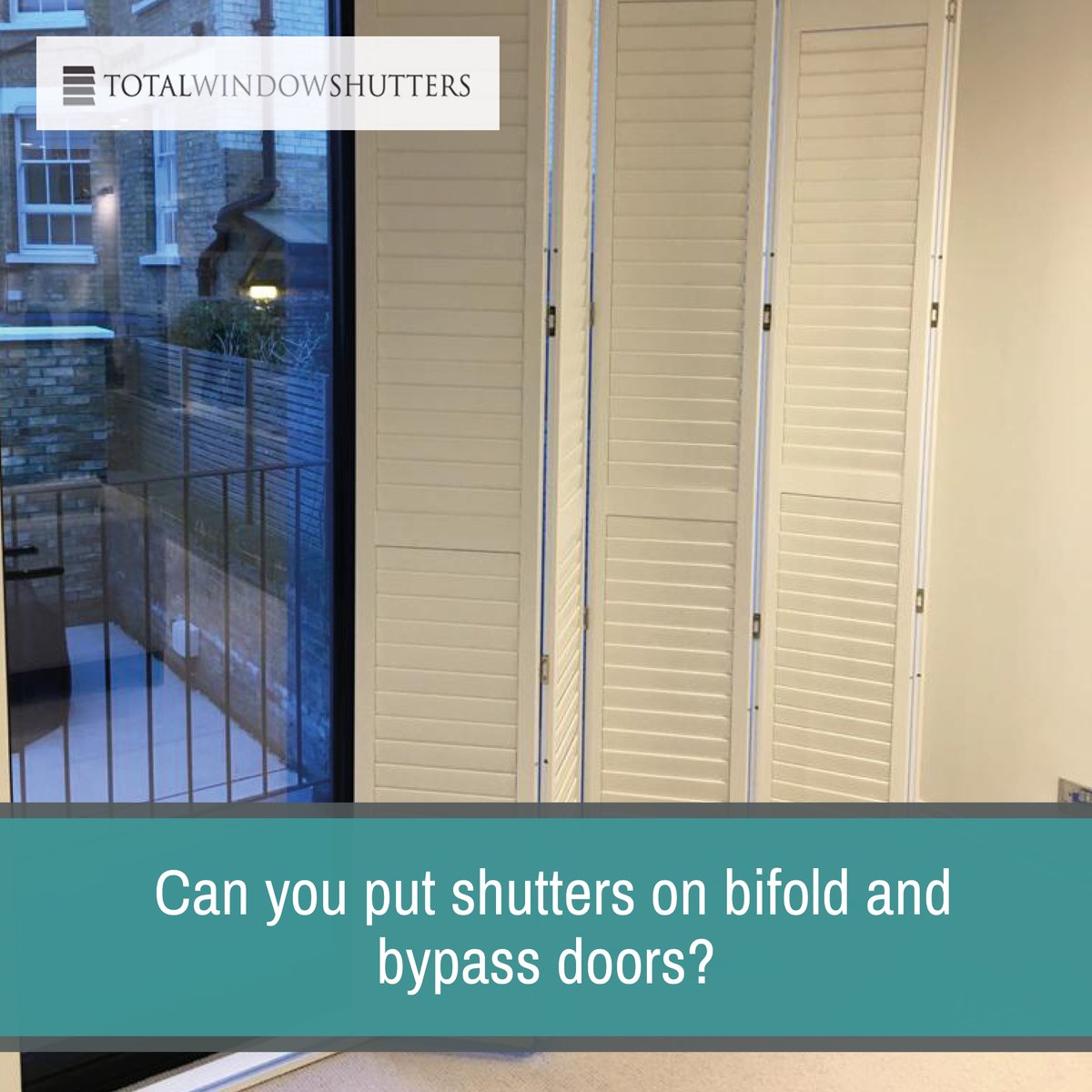 WindowTotal's tweet photo. 🚪 Can you put shutters on bifold and bypass doors? Yes you can and they look stunning! 

Our track system shutters are a stylish and intelligent way to create the perfect look on your doors. Coming in two styles to suit your needs. 

✅ The first style in via a bypass door s ... https://t.co/QZrLoPr04X