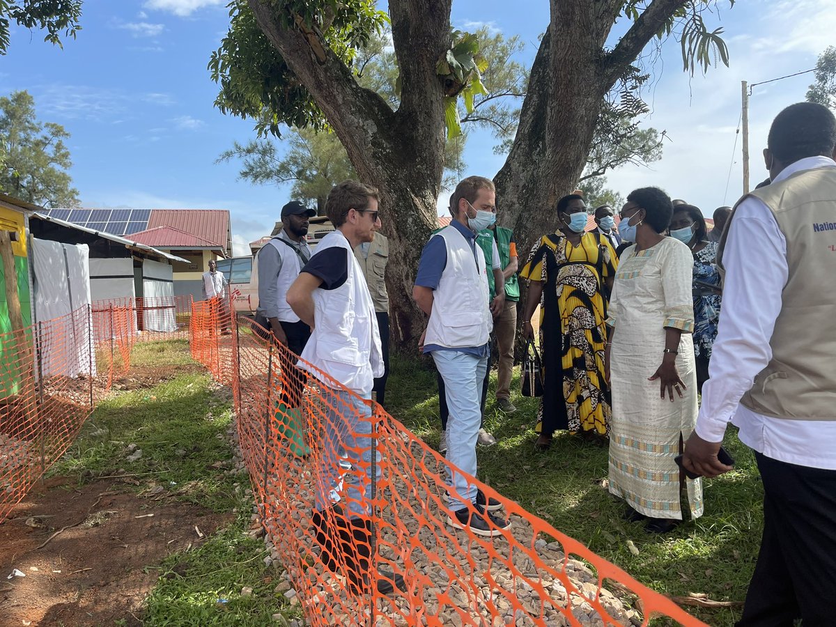 MinofHealthUG's tweet photo. The Minister of Health, @JaneRuth_Aceng is at Madudu HC III, Madudu S/C to inspect the construction of the Ebola Treatment Unit tents at the health facility. She is accompanied by the technical team from @MinofHealthUG and partners supporting the #EbolaOutbreakUG response. https://t.co/ABn7XF0Rr6