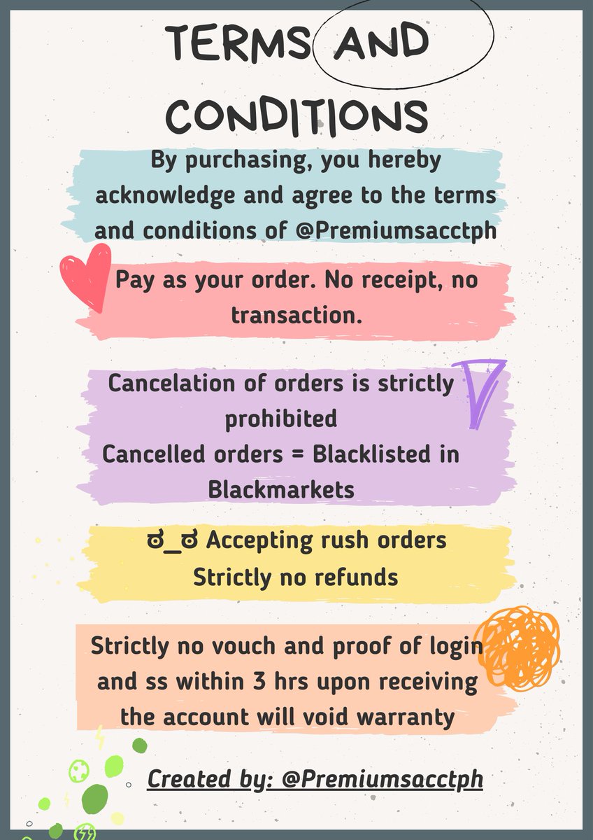 Instructiins's tweet image. READ THE TERMS AND CONDITIONS OF @premiumsacctph 

• Click Image below to view full

#Terms_and_Conditions
#Premiumsacctph