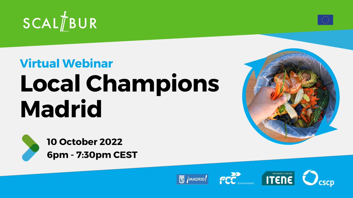 Next Monday <a href="/scp_centre/">CSCP</a> will be hosting a virtual event for Local #waste champions in #Madrid 🇪🇸

The initiative aims to support various initiatives and organisations in Madrid that promote #sustainability and the #circulareconomy

Find out more here: scalibur.eu/2022/10/05/don…