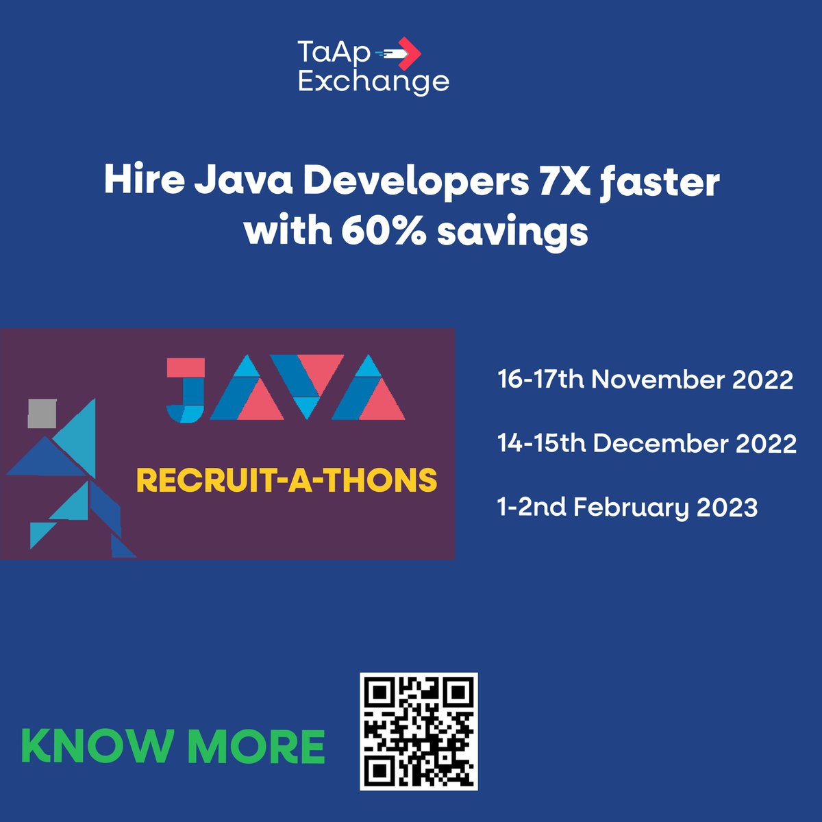 TaApExchange's tweet photo. Trying to #hire #java #developers unsuccessfully ? The #techtalent crunch is so steep, that traditional #itsourcing &amp; #itrecruiting don't work.
Know more about #sourcing multiple #javadevelopers 
#TaApExchange #recruiterlife   #virtualhiringevent #virtualhiring #ItsTimeYouKnew https://t.co/UKZWcEgPs2