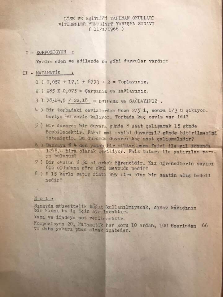 Tarihkpss2026's tweet photo. 1966 yılının kpss'si buymuş. Şuraya bak soruyu okurken atanıyorsun direkt. Bugün ise binlerce rakip ile mücadele edip, çok iyi puan alıp mülakatı geçip ejderhalarla dövüştükten sonra belki atanırsın. Atama varsa o da. https://t.co/YGJQ8NNcW7