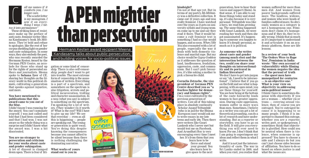 #HermannKesten #award recipient and anti-caste, #feminist writer and poet Meena Kandasamy talks about public persecution, building voices for socio-political issues and more.

<a href="/NewIndianXpress/">The New Indian Express</a> <a href="/xpresstn/">TNIE Tamil Nadu</a> <a href="/meenakandasamy/">Dr Meena Kandasamy மீனா கந்தசாமி</a>
<a href="/SahanaIyer5/">Sahana Iyer</a> 

Click here to read: bit.ly/3ElTNJp