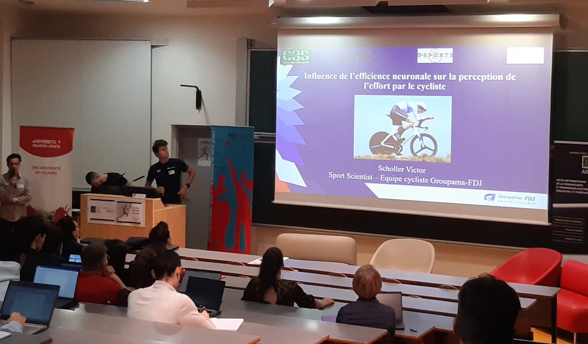 LaboratoireC3S's tweet photo. Première présentation de @SchollerVictor, tout jeune docteur du @LaboratoireC3S, qui a soutenu sa thèse la semaine dernière. Son intervention a pour titre "Entrainement cérébral et gestion de la douleur en cyclisme". https://t.co/afaT7FZy7T