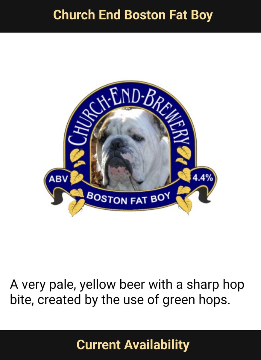 churchendbeer's tweet photo. BOSTON FAT BOY 
THIS WEEKS SPECIAL ON TAP 
A very pale, yellow beer with a sharp hop bite, created by the use of green hops.

Settling nicely in the cellar for the weekend😉

#freshbeeralert 
#beerlover  #takeout #beerontap #campaignforrealale  #bostonfatboy #churchendbrewery https://t.co/ekkoRp4Dol