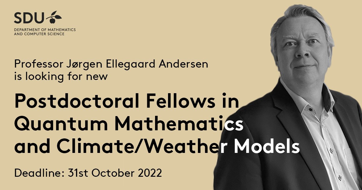 imadaSDU's tweet image. Prof. Jørgen Ellegaard Andersen at @for_quantum is looking for Postdocs in #QuantumMathematics and #ClimateWeatherModels for collab. w. @dmidk and ref. to @ERC_Research Synergy Grant #ReNewQuantum 
-&amp;gt; See full posting sdu.dk/da/service/led…