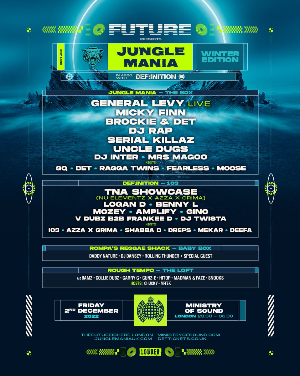 This will be a roadblock no doubt there. first time in the Ministry so don't miss this. FUTURE X @junglemaniauk WINTER EDITION Friday 2nd December 2022 @ministryofsound - London Tickets bit.ly/MANIAMOS