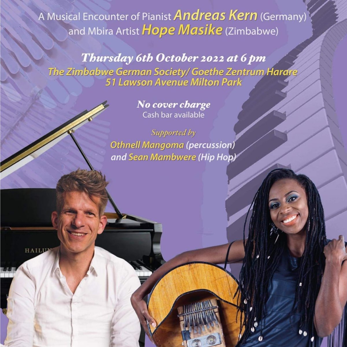 Todays the day for the Piano meets Mbira concert at the ZGS/GZH with Andreas Kern (German) and Hope Masike (Zimbabwean). Definitely not one to miss. Time: 6pm Cc: Free And yes there’s a cash bar ☺️ Look forward to seeing you tonight. #pianomeetsmbira