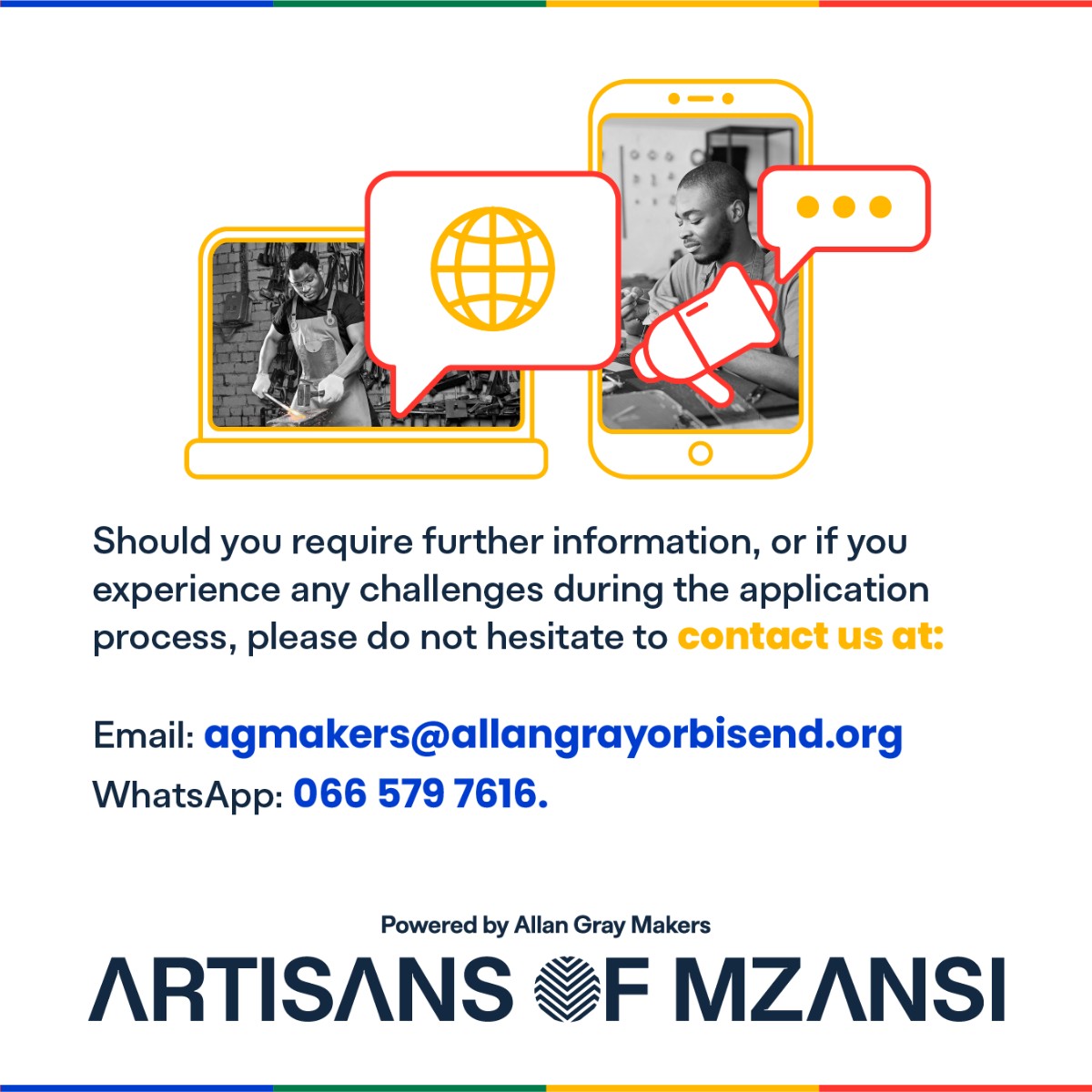 allangraymakers's tweet photo. Only 4 days left to apply in one of four categories in the Artisans of Mzansi competition:

🌱 StartUp Phase
🌿 Growth Phase
🌳 Mature Phase
🌴 Innovation Award

Don't miss out; apply before the 10 October deadline: https://t.co/mdkQcuXrrw

#ArtisansOfMzansi #TopOfTheTrade https://t.co/uyfb7zQnIw