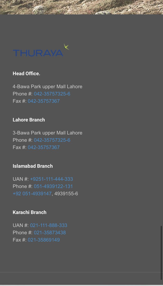SHABAZGIL's tweet photo. جھوٹ کی بھی کوئی حد ہوتی ہے۔   یہ تھرائیا فون کمپنی کے پاکستان میں دفاتر ہیں۔کوئی بھی پاکستانی کسی بھی وقت اپنے شناختی کارڈ کی کاپی دے کر تھرائیا سیٹلائیٹ فون خرید سکتا ہے جس کی قیمت تقریباً ڈیڑھ لاکھ روپے ہے۔ اس کے استعمال کی اجازت یا NOC کی ضرورت نہیں۔

https://t.co/Yl96rBxFTN https://t.co/sw0vxcYd4F
