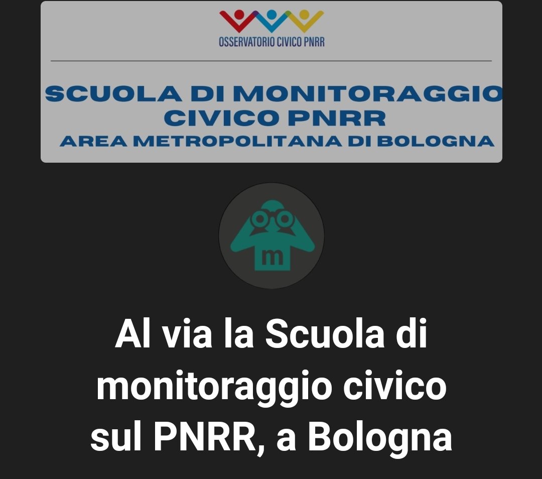 albaGaravet's tweet photo. Pronti..VIA!

a Bologna la prima Scuola di Monitoraggio Civico sul Piano di Ripresa e Resilienza (#PNRR), attivata dall’Osservatorio Civico PNRR.
@Monithon c'è 🤩

https://t.co/Hnj0jL1WG2 https://t.co/Qk7TSmNh4F