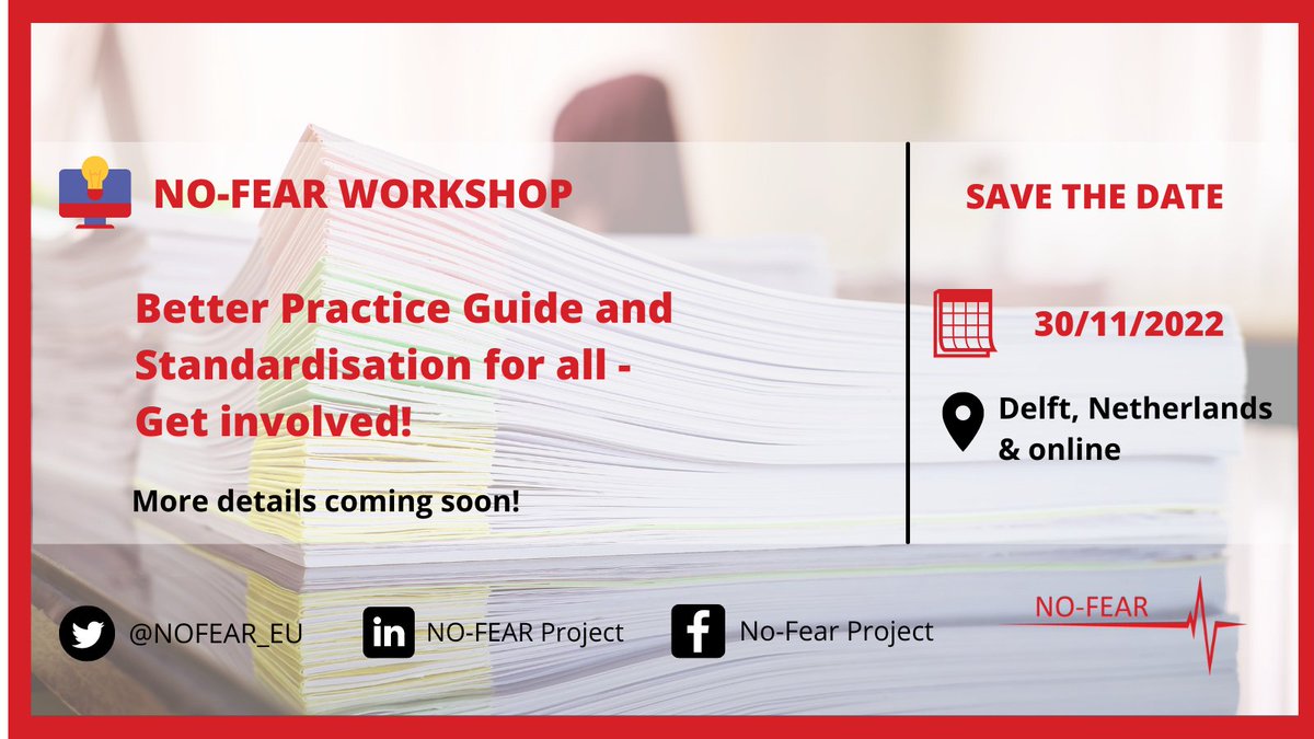 NOFEAR_EU's tweet photo. Are you a #FrontlinePractitioner or an #emergency #medical service operative? Join our workshop on 30 November 👇
We'll be discussing the importance of getting involved in #standardisation & how to deliver effective standards.
More information coming soon! #NoFearBPG https://t.co/No33Tc3nv9