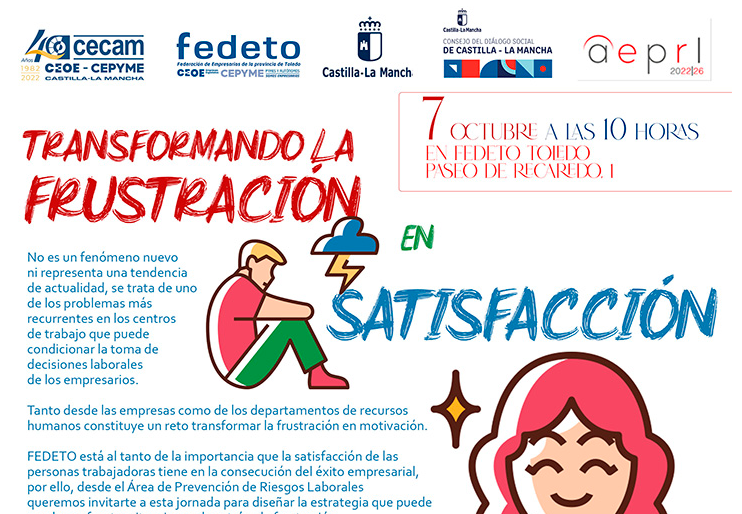 joseluismoronay's tweet photo. Aún estás a tiempo: Últimas plazas para la Jornada de #prl Riesgos #Psicosociales: "Transformando la frustración en satisfacción" organizada por #CECAM CEOE CEPYME y #FEDETO mañana viernes 7 de octubre en Toledo. Inscríbete aquí: https://t.co/I2zqB7KwYt https://t.co/6Fba3bW50S