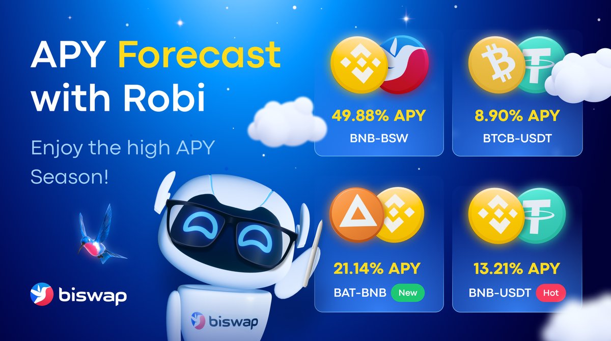 Biswap_Dex's tweet photo. ☂️Weather Forecast on @Biswap_Dex Farms☂️ 

Take the umbrella! BSW rain is expected: https://t.co/HeS8FrzfC7

The wind brought high APYs:
💨49.88% for BNB-BSW
💨8.90% for BTCB-USDT
💨21.14% for BAT-BNB
💨13.21% for BNB-USDT

⚡️Add liquidity ➡️enjoy BSW harvest &amp; 75% LP Rewards! https://t.co/VGuugaRCbk