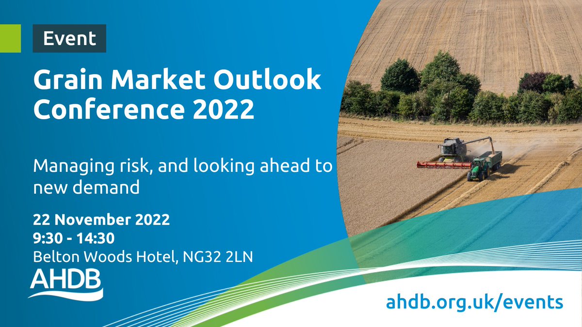 Grain Market Outlook conference returns this year but we'll be leaving London and heading to Lincolnshire. Join our AHDB market experts and industry speakers for a closer analysis of how farming can manage risks and prepare for future opportunities. #AHDBmarkets