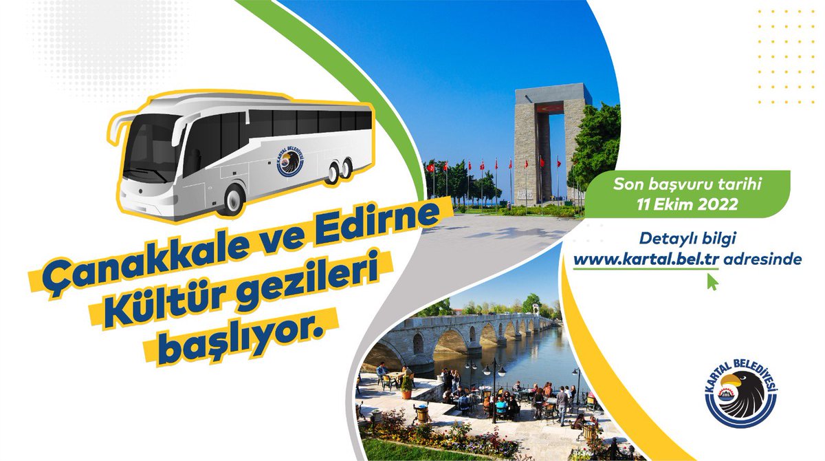 Çanakkale ve Edirne kültür gezilerimiz başlıyor. Katılmak için 11 Ekim'e kadar bit.ly/KültürGeziBasv… üzerinden online başvuru gerçekleştirebilirsiniz. 🚌