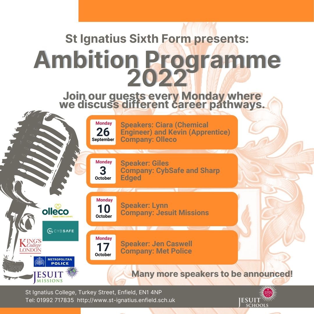 St_Ignatius's tweet photo. The #AmbitionProgramme2022 is now up and running every Monday for #SixthFormstudents at #StIgnatius.  

Interested in supporting our ambition programme and the next generation with their future aspirations?

Fill in your details here and we'll be in touch! https://t.co/vCpIzDo6b5 https://t.co/iW2mZNwKIH