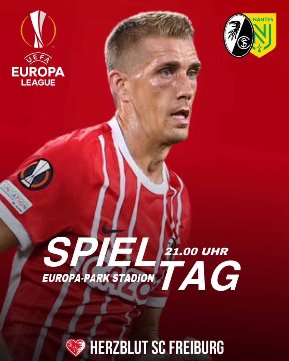 HerzblutSCF's tweet photo. ⚽️𝐒𝐏𝐈𝐄𝐋𝐓𝐀𝐆⚽️
AUF GEHT‘S FREIBURG, KÄMPFEN UND SIEGEN!⚪️🔴✊
—-
🏆 | @EuropaLeague
⚽️ | 3.Spieltag
🆚 | @FCNantes (H)
🏟 | Europa-Park Stadion
🗓 | HEUTE
🕞 | 21.00 UHR
—-
#️⃣ | #SCFFCN #scf #scfreiburg @scfreiburg #fcnantes #uel #europaleague #matchay https://t.co/tdhqpjprD9