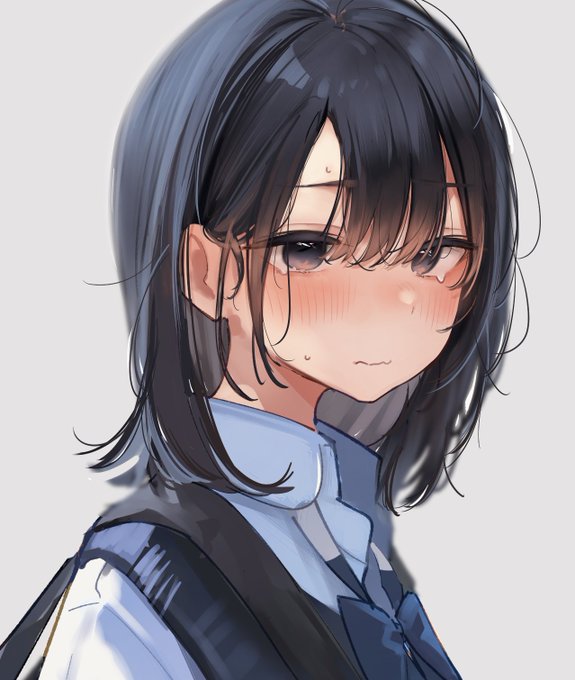 「hair between eyes school uniform」 illustration images(Popular)