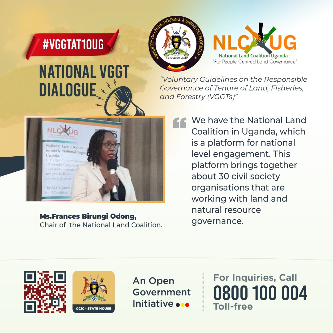 .<a href="/nlcuganda/">nlcuganda</a> platform brings together about 30 civil society organisations that are working with land and natural resource governance. And these include NGOs, civil non-governmental organisations, private sector, research institutions, media, academia, etc.

#VGGTAt10Ug