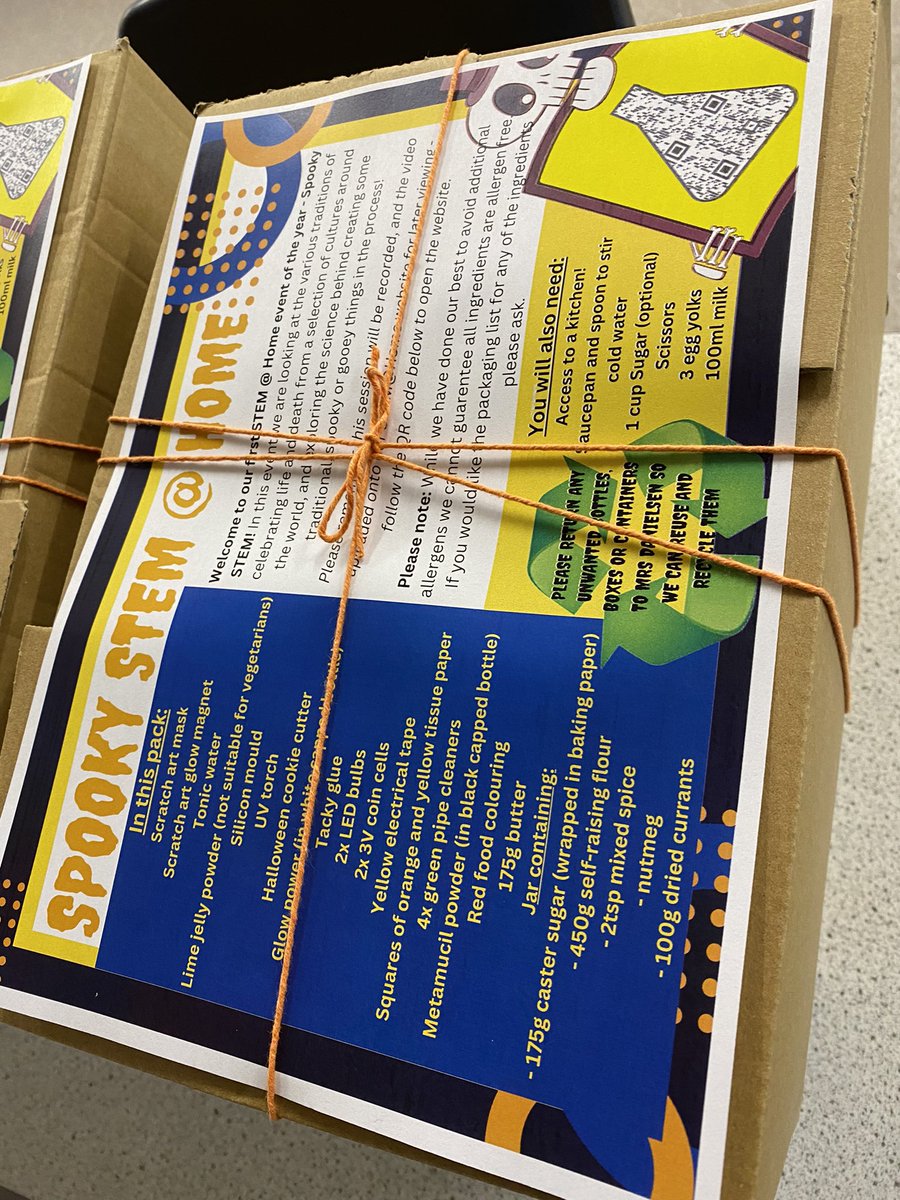 StemBedes's tweet photo. Not quite brown paper, but our #spookystem packages are tied up with string and ready for collection! Excited for our first #STEM@Home event of the school year! @BedesHead @bedesnews https://t.co/XX87PvLA85