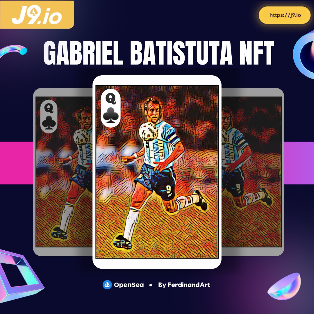 j9io_official's tweet photo. Football fans! ⚽️ Here's another Gabriel Batistuta @GBatistutaOK  NFT now available at OpenSea. 

📲 Add this NFT to your collection today!

#GabrielBatistuta #J9io #J9BC #NFTCommunity #NFT https://t.co/E5lEEY0ela