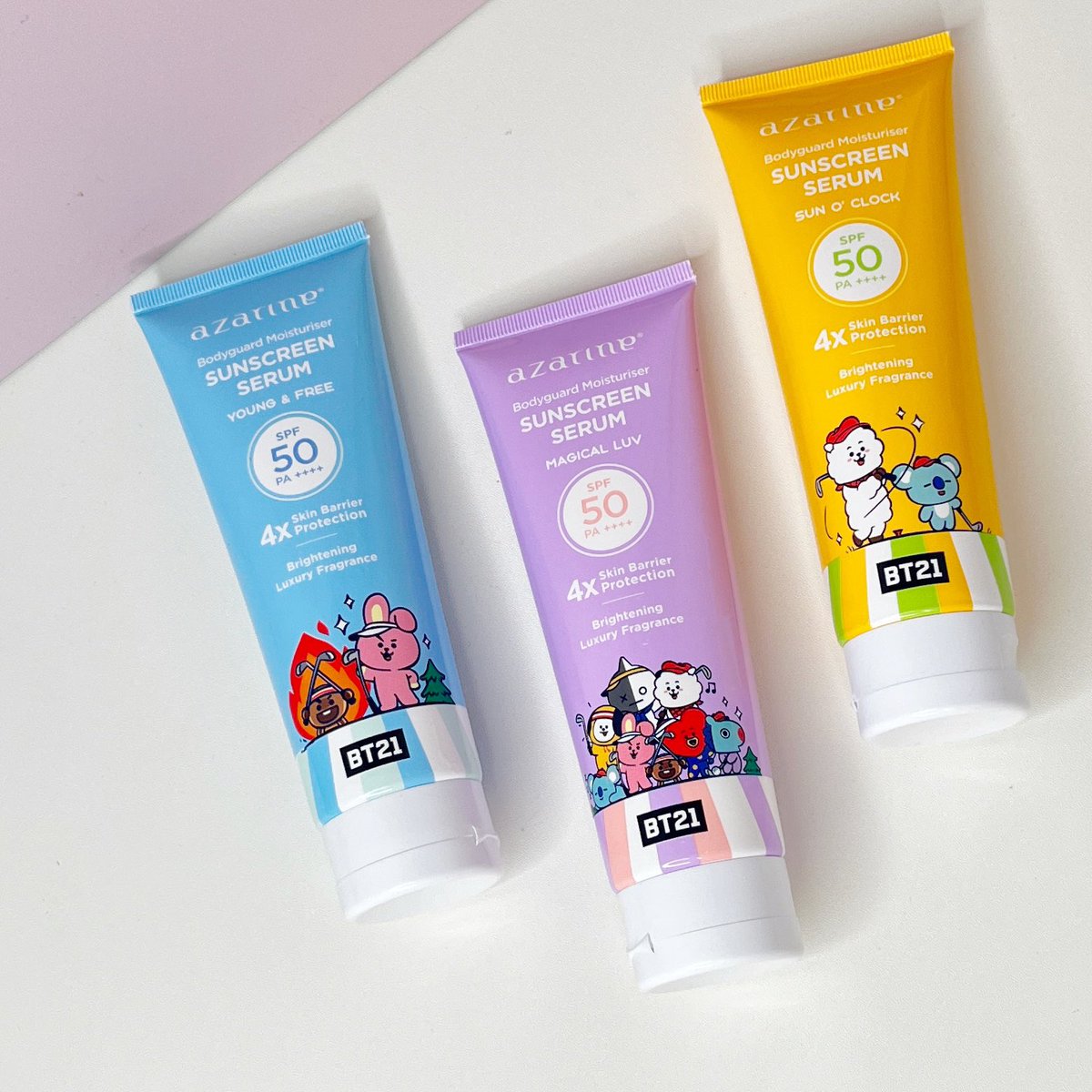 Sunscreen badan lokal pertama yang partner bareng BT21!! Super gemeeess, wanginya mewah, dan pastinya udah SPF 50 PA++++ bisa melindungi dari sinar matahari ❤️ ⁃#racuninskincare