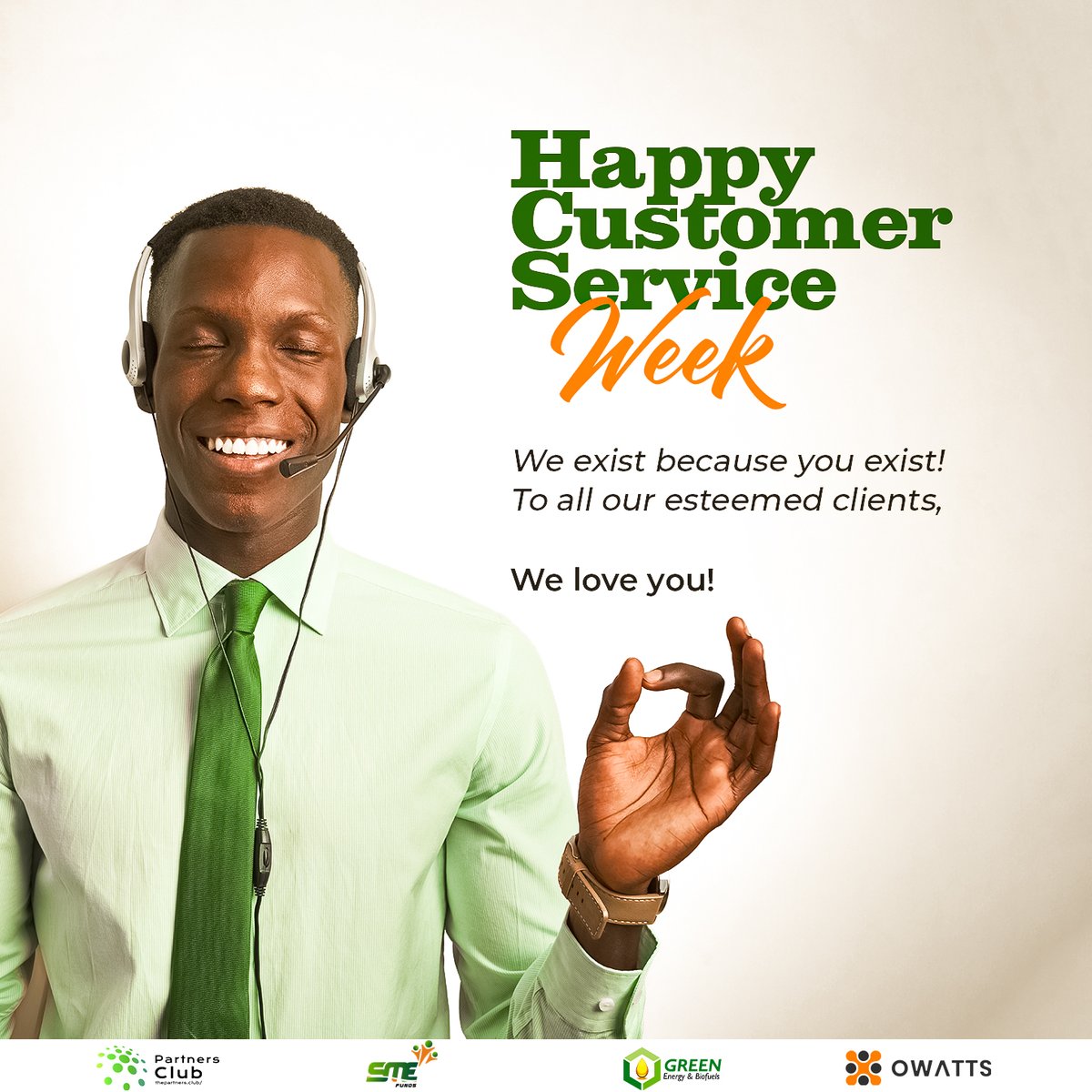 MyOwatts's tweet photo. Happy #CustomerService Week! 💃🕺
On this special occasion of this year’s #CustomerServiceWeek2022, we reiterate to serve you better and grant more access to #SustainableCleanEnergy, #CleanCooking and #UniversalServices across Africa and the world. https://t.co/2RUjNn50kh
