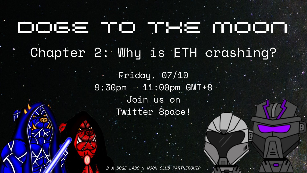 GM/GA/GM Our next twitter space is coming up tmrw!

NFA: All just our opinions of what's going on in the market 

Join in for the conversation and some good vibes
@Moon_ClubNFT <a href="/badogelabs/">B.A.DOGE LABS</a>