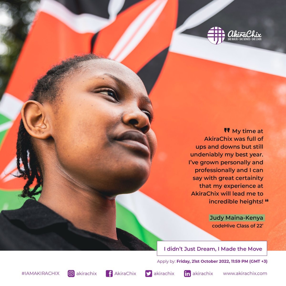 akirachix's tweet photo. Akirachix not only introduces you to the world of #tech but also presents many new experiences: living away from home, meeting new people from diverse backgrounds, & new concepts that change your view of the world. Applications for the #codeHiveClassOf2023 close in 14 days. https://t.co/SQ95diqC89